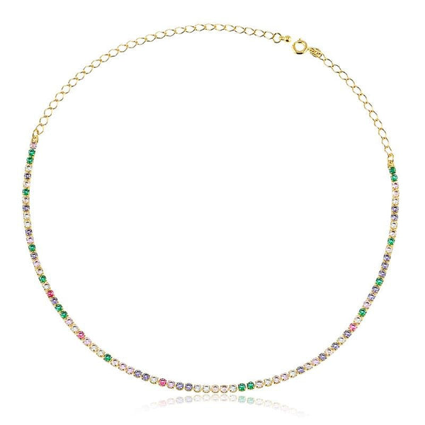 Gargantilha Zirconias Coloridas Folheado Ouro — ALUENA