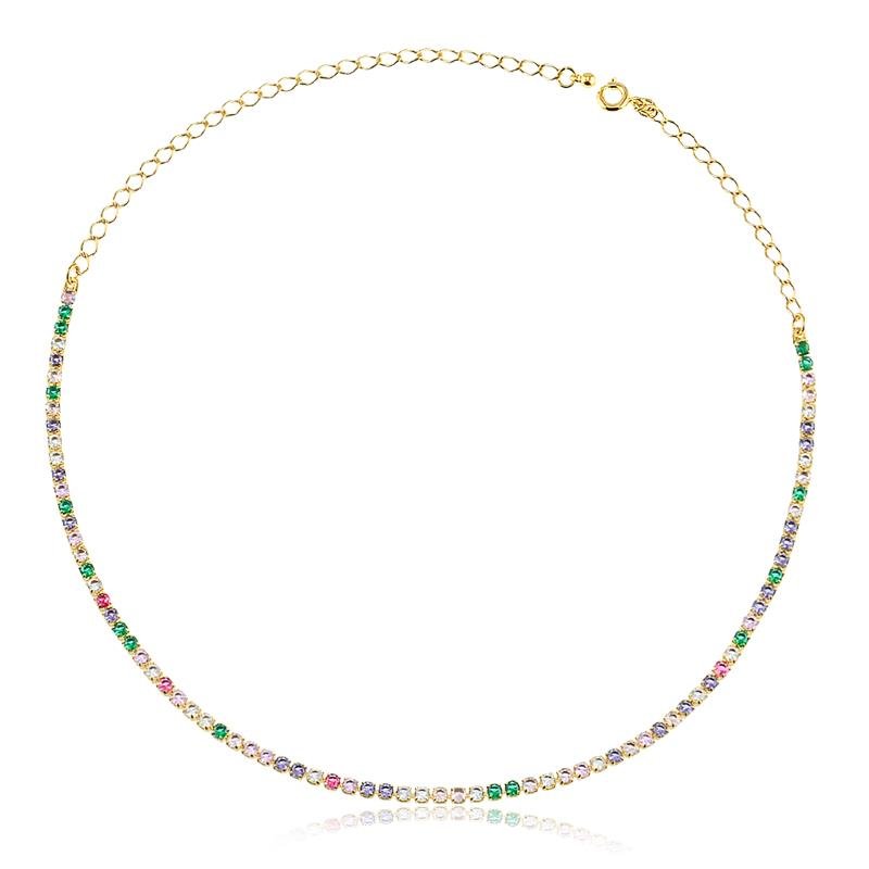 Gargantilha Zirconias Coloridas Folheado Ouro — ALUENA