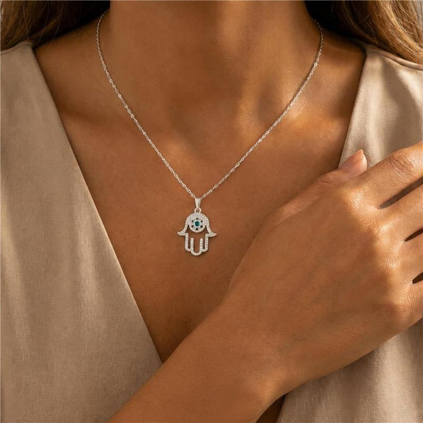 Gargantilha Hamsa Banhado Prata 925 — ALUENA