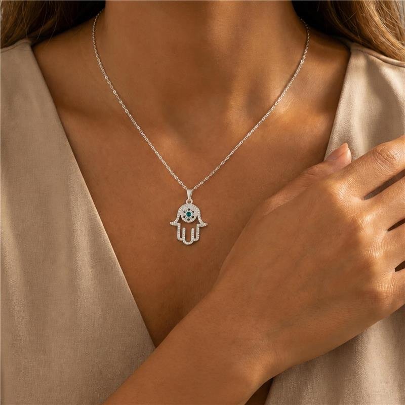 Gargantilha Hamsa Banhado Prata 925 — ALUENA