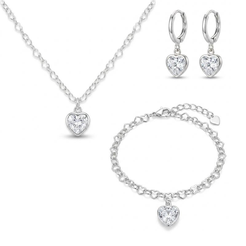 Conjunto Zirconia Coração Banhado Prata 925 — ALUENA