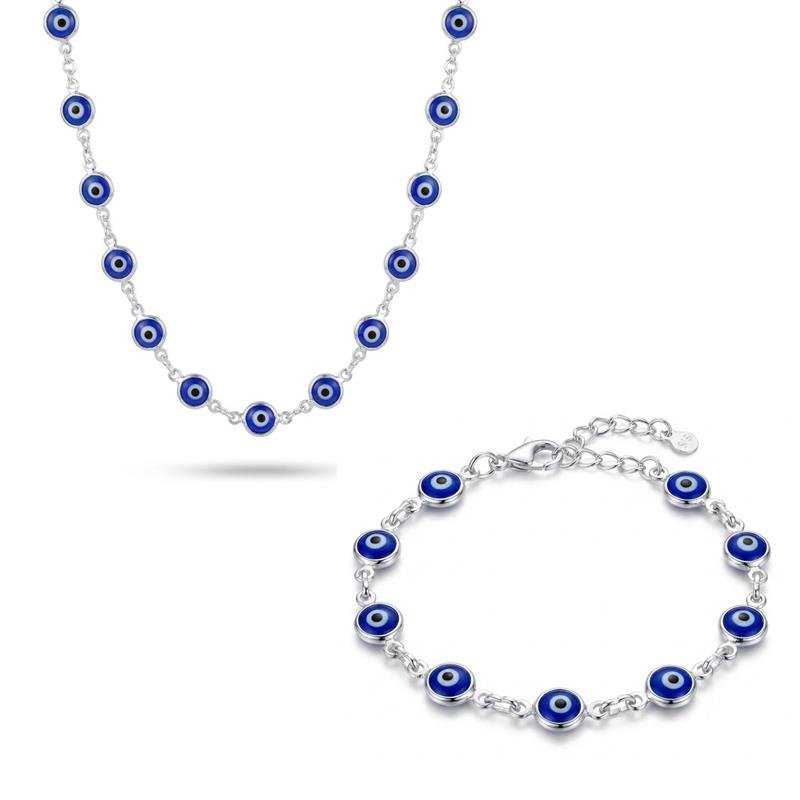 Conjunto Olho Grego Banhado Prata — ALUENA