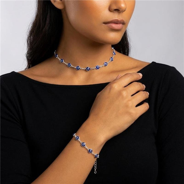 Conjunto Olho Grego Banhado Prata — ALUENA