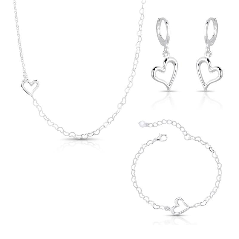 Conjunto Coração Banhado Prata — ALUENA