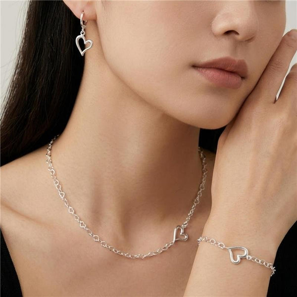Conjunto Coração Banhado Prata — ALUENA