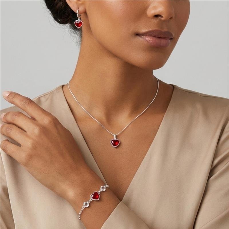 Conjunto Coração Banhado Prata — ALUENA