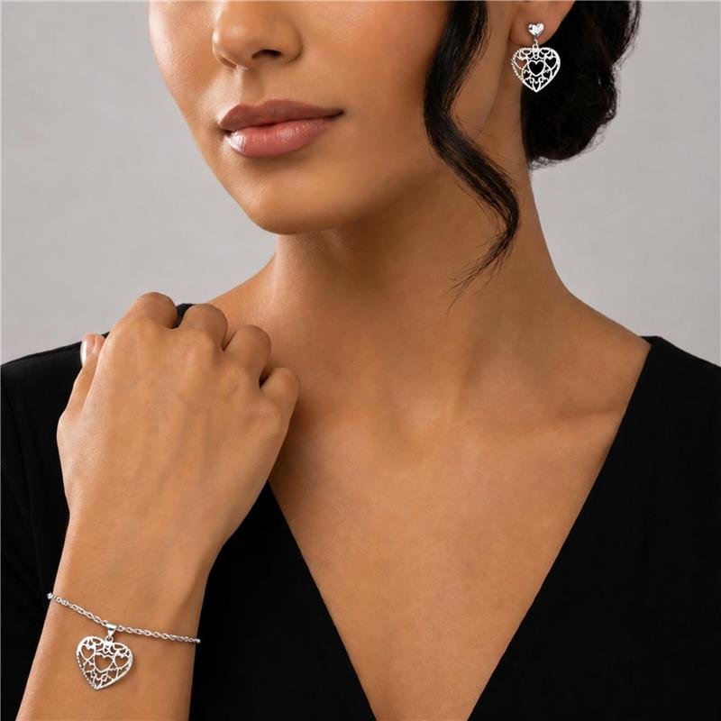Conjunto Coração Banhado Prata — ALUENA