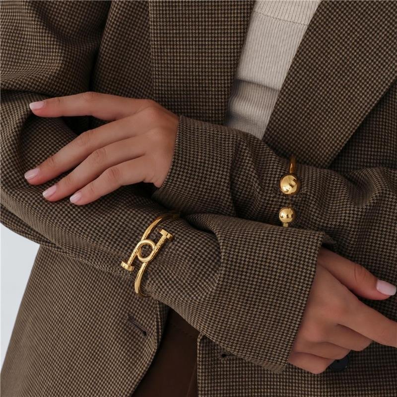 Bracelete Duo Esferas Banhado Ouro — ALUENA