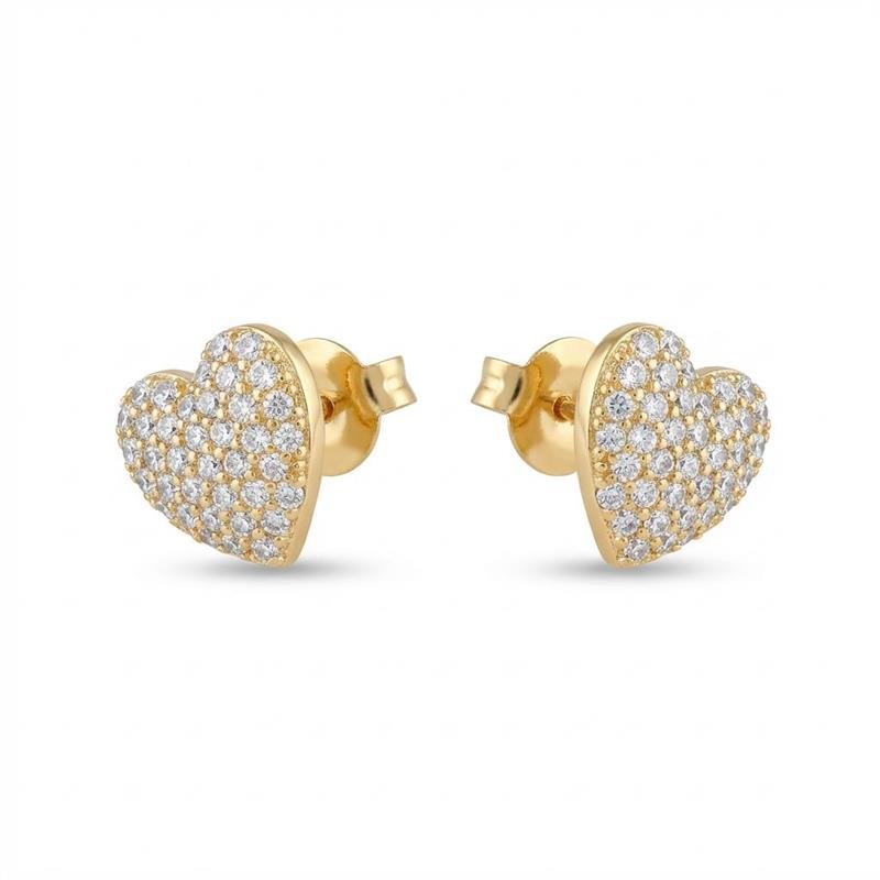 Brinco Coração Cravejado Banhado Ouro — ALUENA