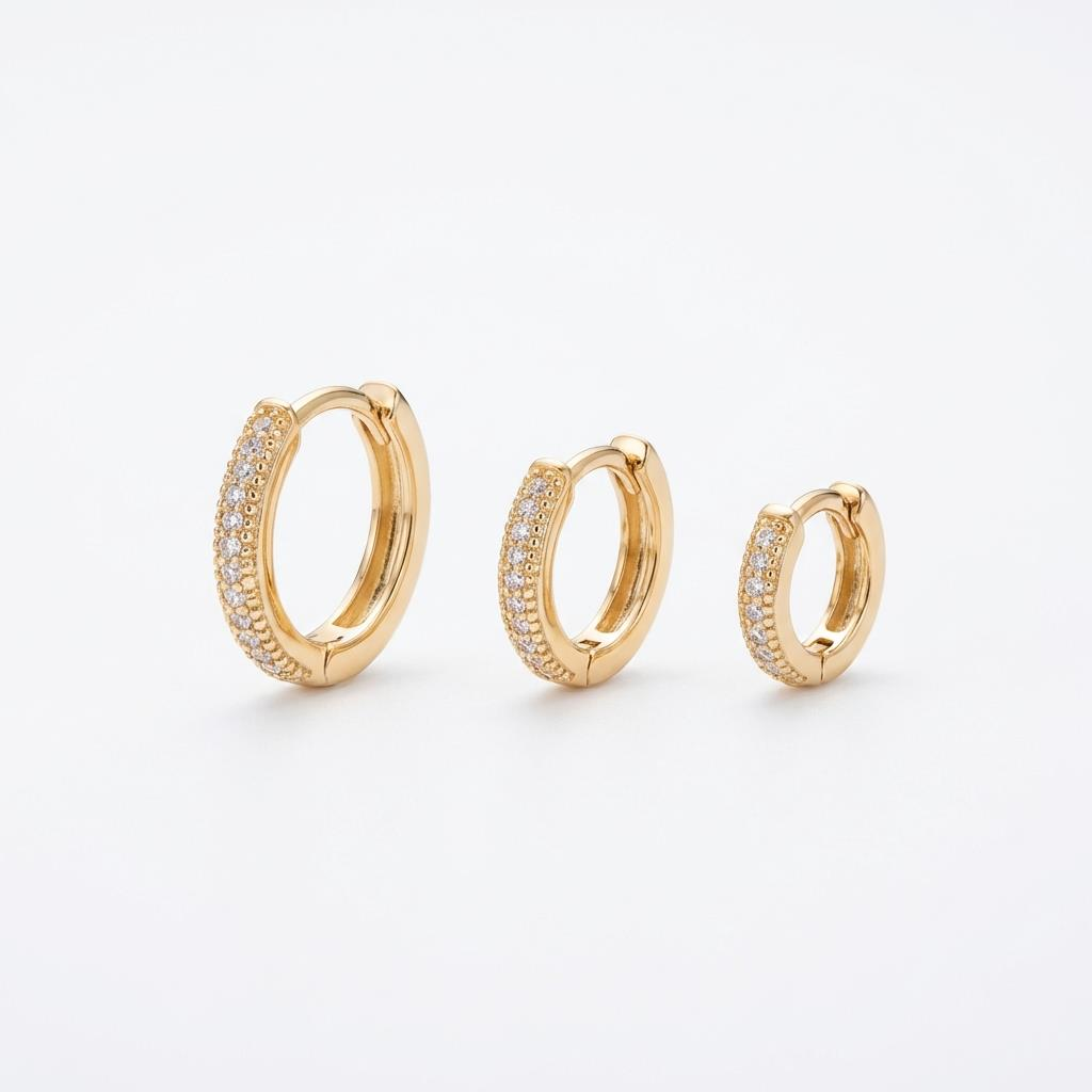 Brinco Trio Click Fino Cravejado · Banhado a Ouro
