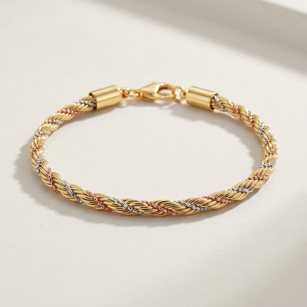 Pulseira Cordão Baiano Tricolor · Banhado a Ouro
