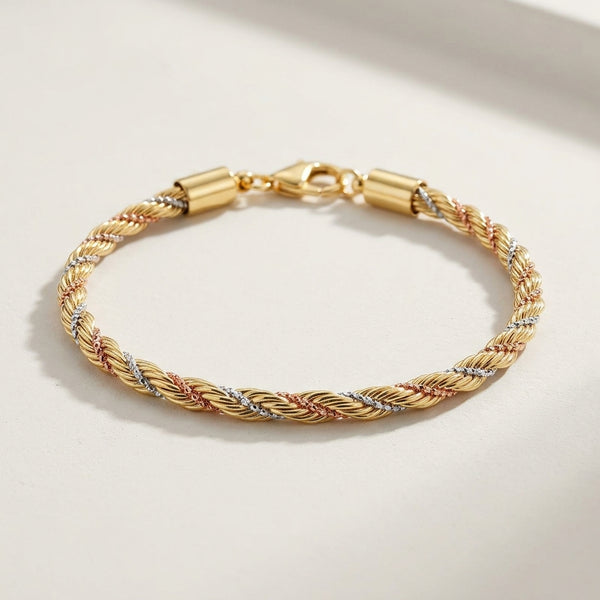 Pulseira Cordão Baiano Tricolor · Banhado a Ouro