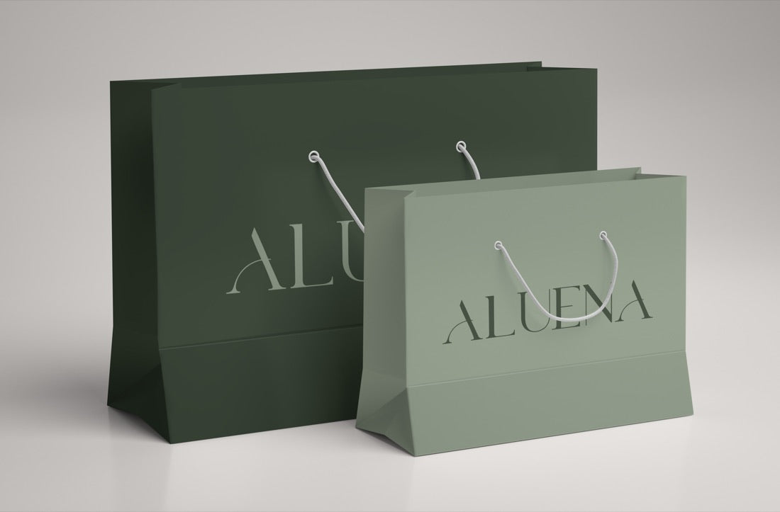 Sacolas de presente ALUENA em verde musgo e verde sálvia